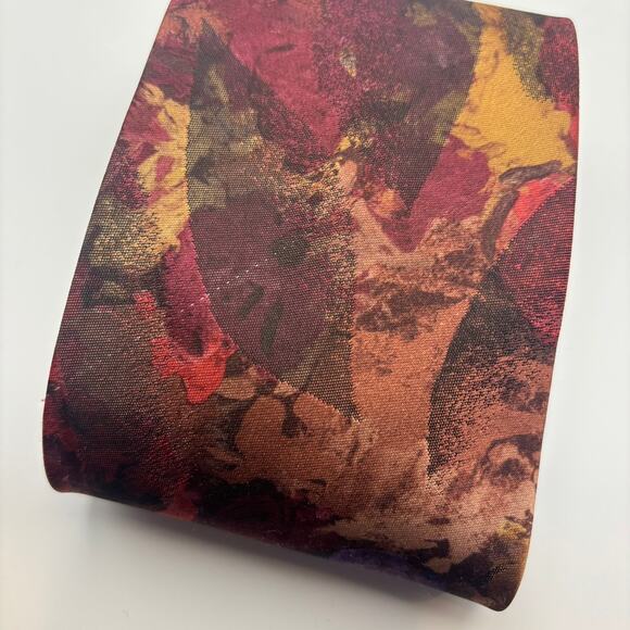 Vtg Oscar De La Renta Studio Abstract Burgundy Multicolor Polyester Silk Tie USA - Picture 6 of 6